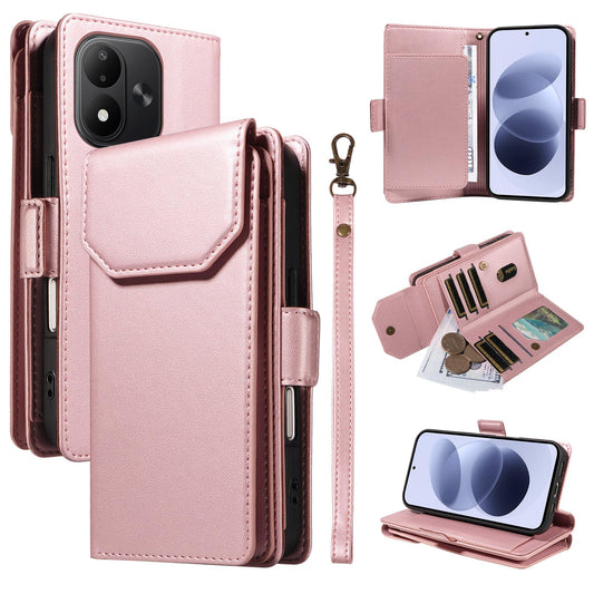 For Redmi Note 17 5G/4G Global 171mm Multi Card Wallet Leather Phone Case with Strap(Rose Gold)
