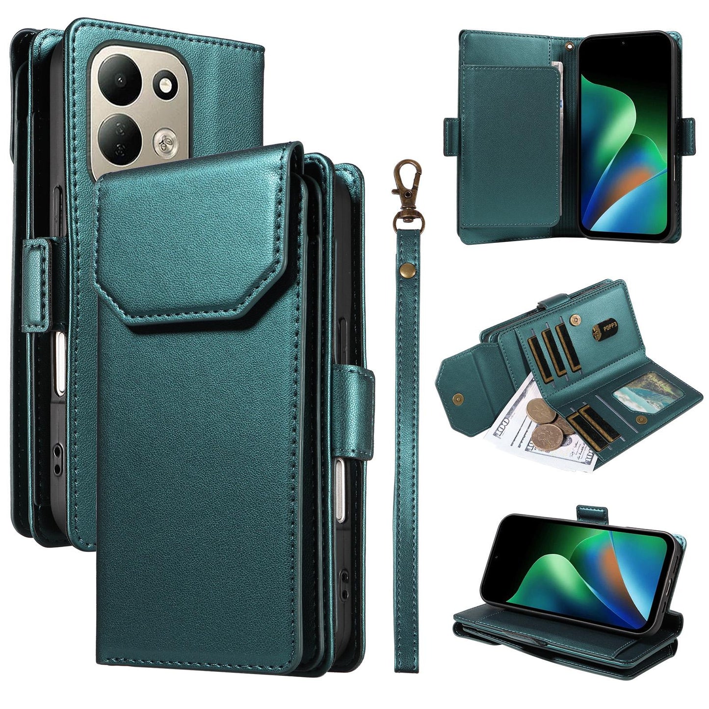 For Redmi 17 5G / 4G Global 170mm Multi Card Wallet Leather Phone Case with Strap(Green)
