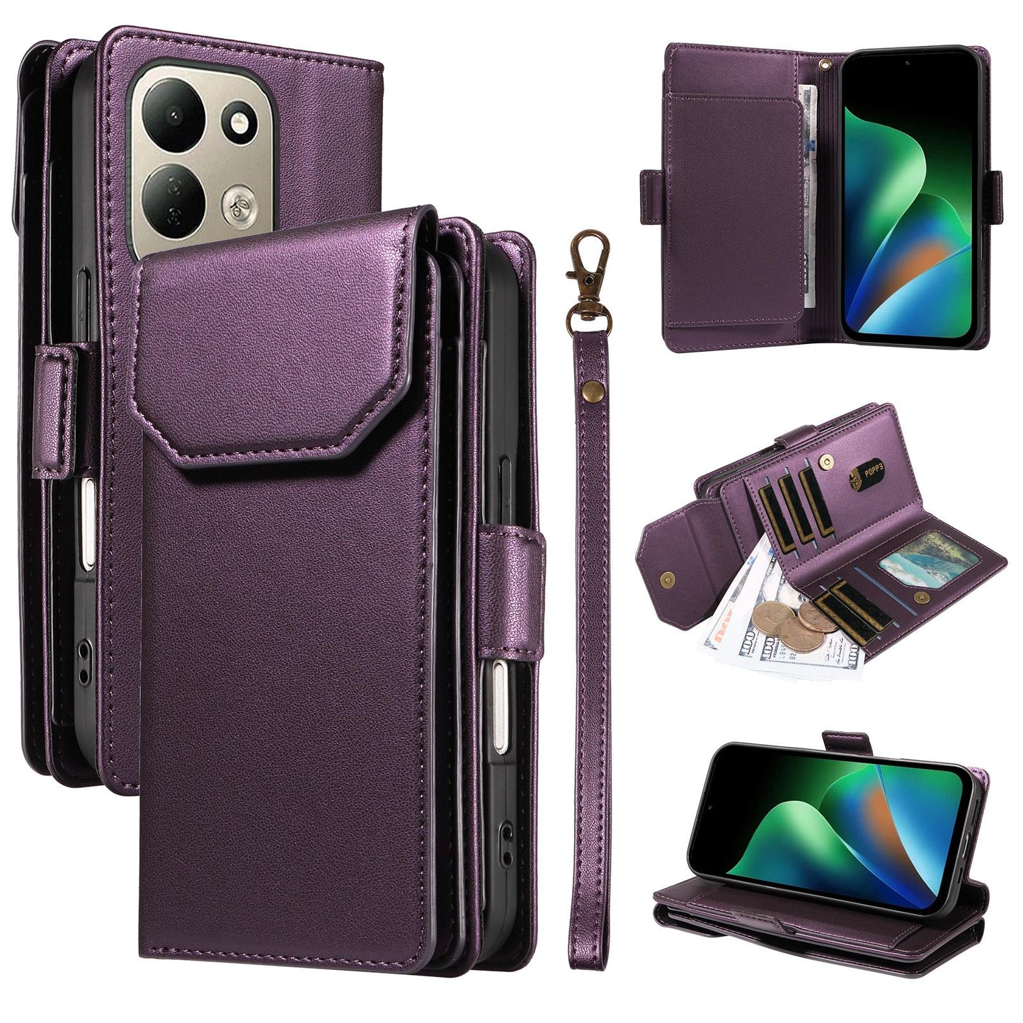 For Redmi 17 5G / 4G Global 170mm Multi Card Wallet Leather Phone Case with Strap(Purple)