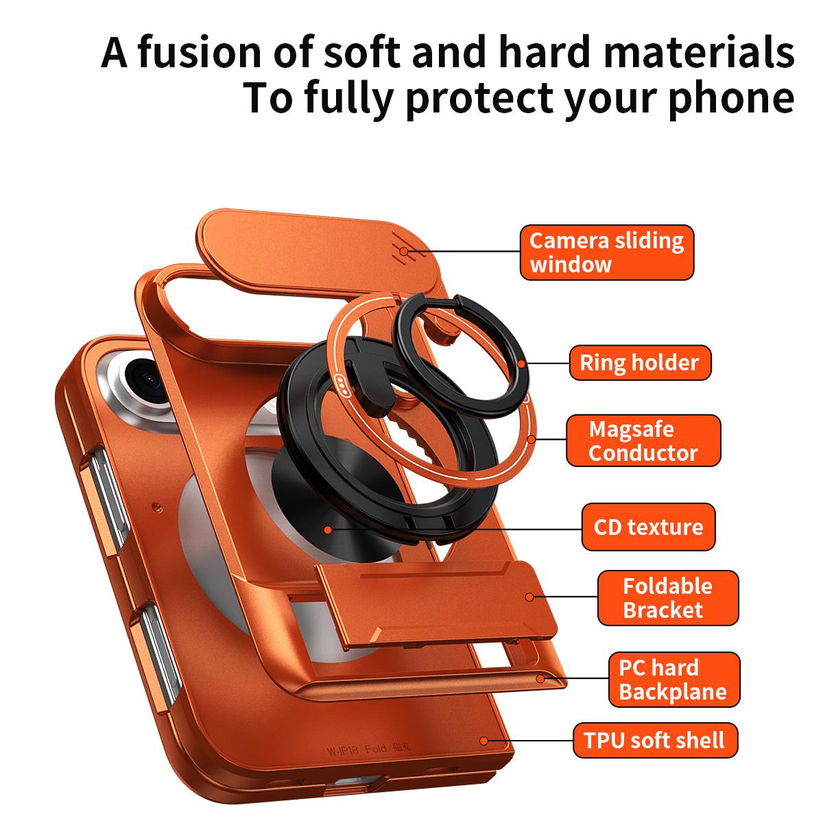 For iPhone Fold Lens Sliding Window Multifunctional Magnetic Shockproof Phone Case(Royal Blue)