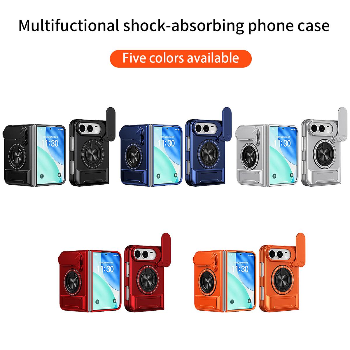For iPhone Fold Lens Sliding Window Multifunctional Magnetic Shockproof Phone Case(Black)