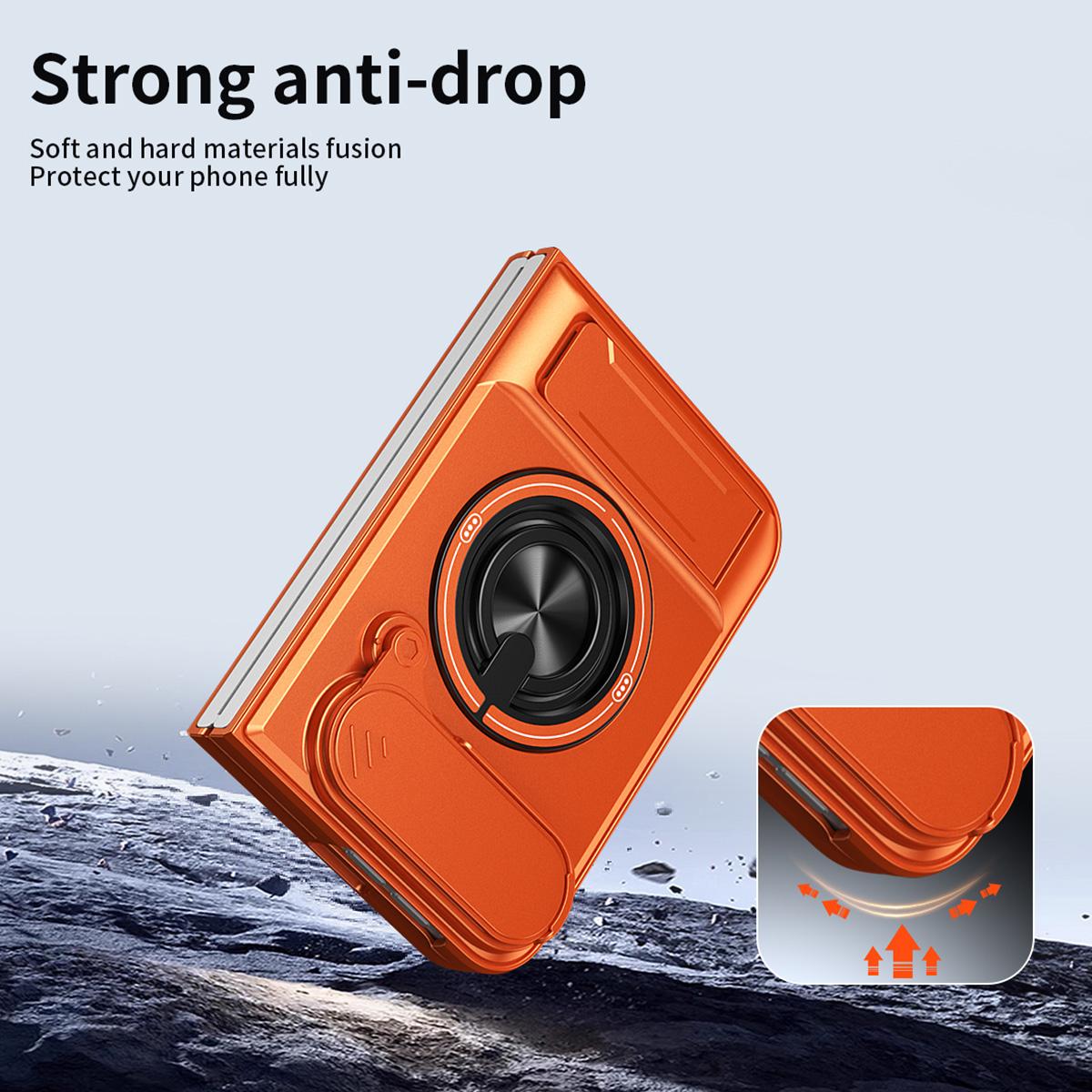 For iPhone Fold Lens Sliding Window Multifunctional Magnetic Shockproof Phone Case(Black)