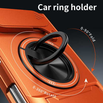 For iPhone Fold Lens Sliding Window Multifunctional Magnetic Shockproof Phone Case(Black)