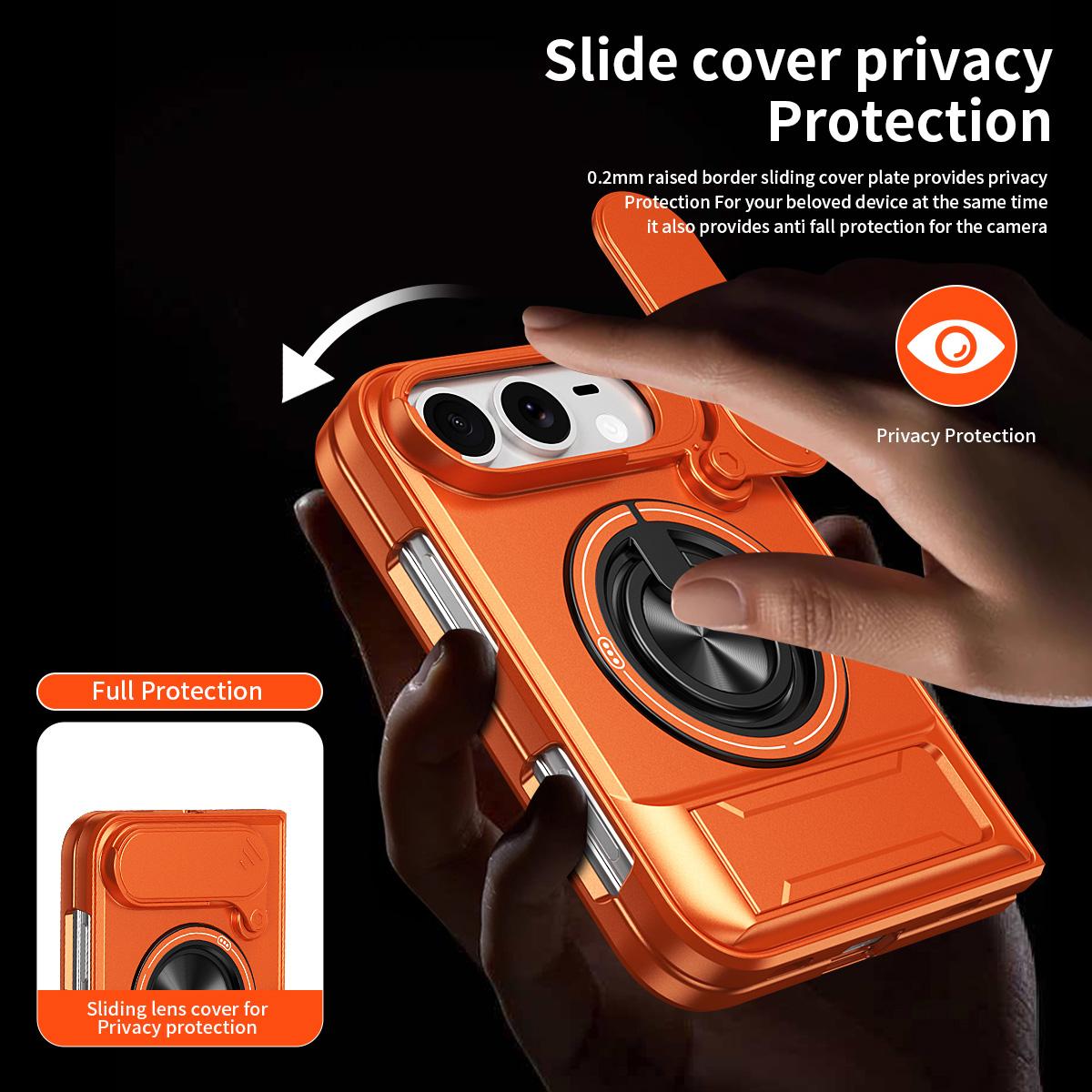 For iPhone Fold Lens Sliding Window Multifunctional Magnetic Shockproof Phone Case(Red)