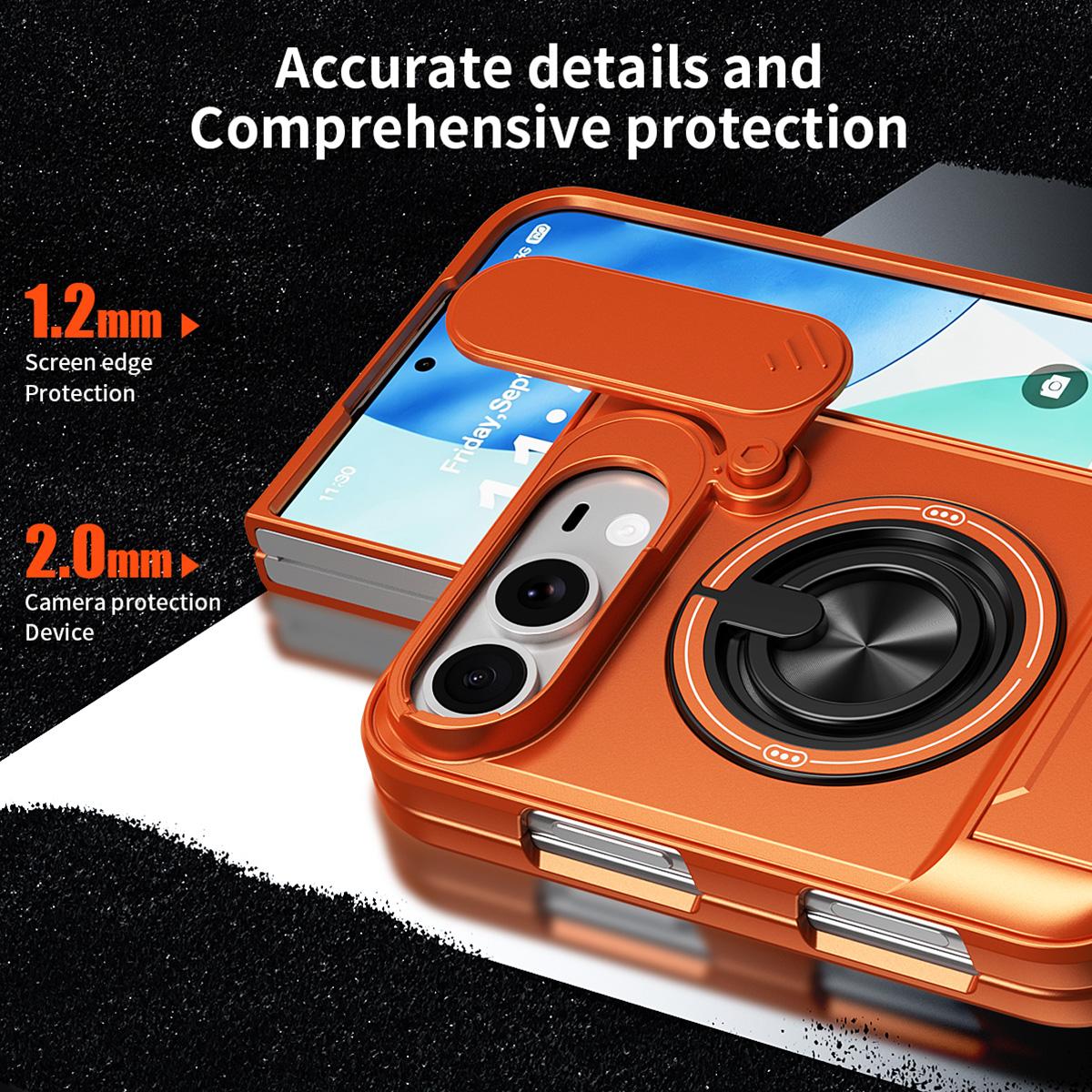 For iPhone Fold Lens Sliding Window Multifunctional Magnetic Shockproof Phone Case(Titanium Gray)