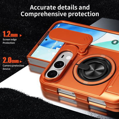 For iPhone Fold Lens Sliding Window Multifunctional Magnetic Shockproof Phone Case(Titanium Gray)