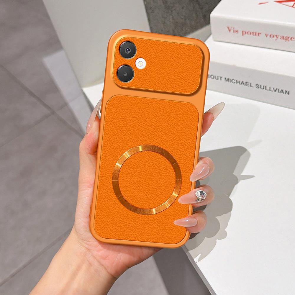 For Galaxy A06 5G Lambskin Series Magnetic Skin Feel Phone Case(Orange)