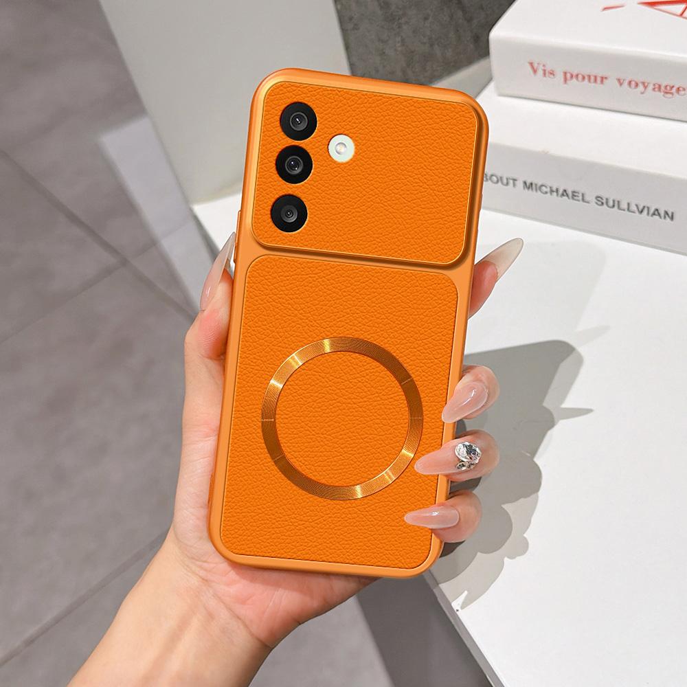 For Galaxy A27 5G Lambskin Series Magnetic Skin Feel Phone Case(Orange)