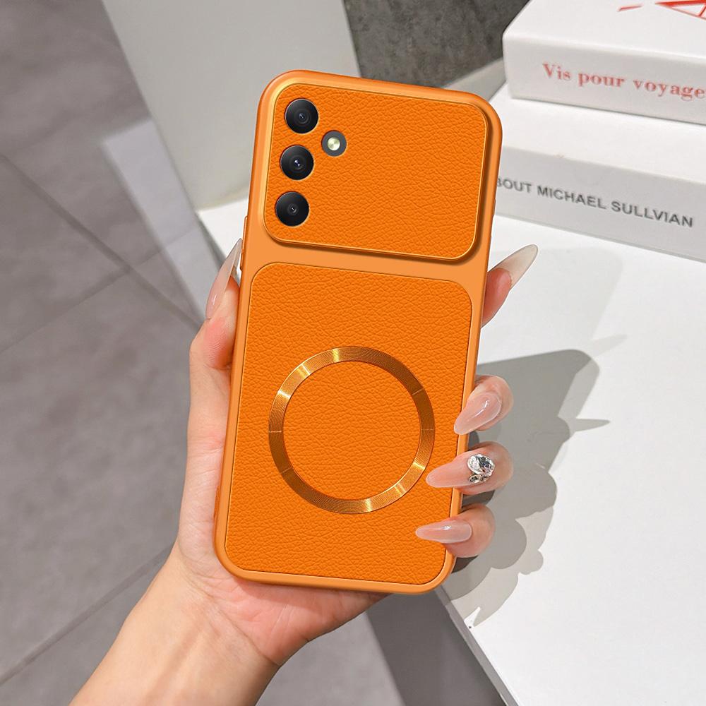 For Galaxy A35 5G Lambskin Series Magnetic Skin Feel Phone Case(Orange)
