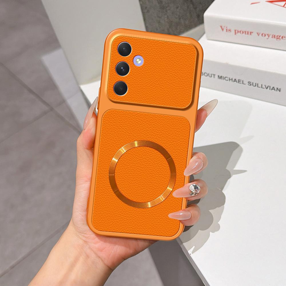 For Galaxy A55 5G Lambskin Series Magnetic Skin Feel Phone Case(Orange)