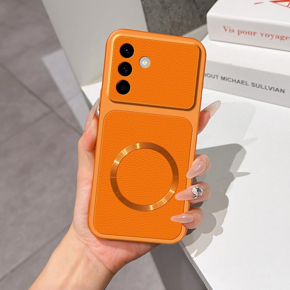 For Galaxy A57 5G Lambskin Series Magnetic Skin Feel Phone Case(Orange)