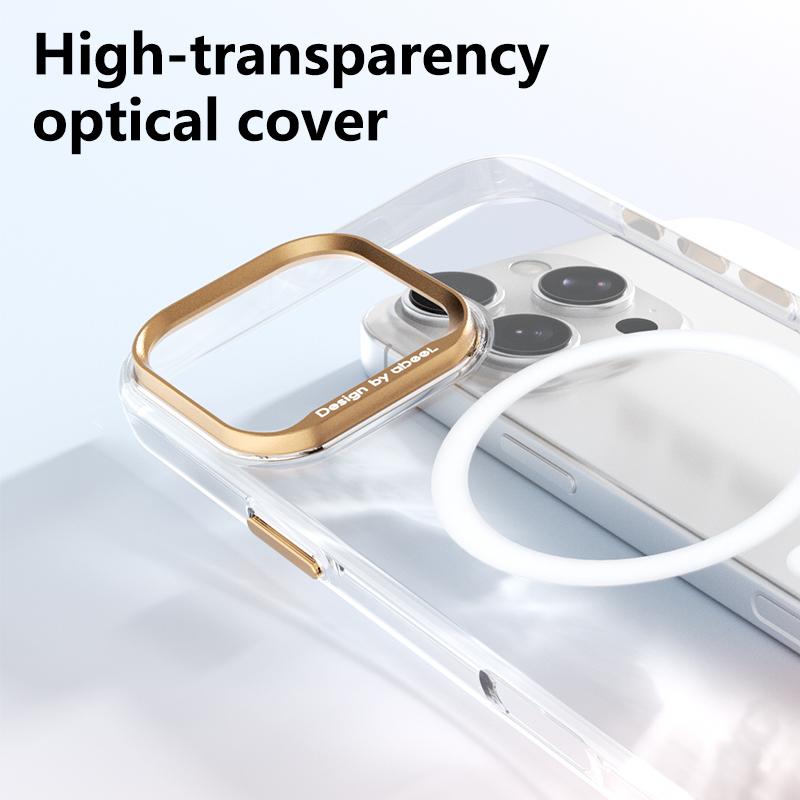 For iPhone 16 Pro ABEEL Transparent Magnetic Hardened PC Phone Case(White)
