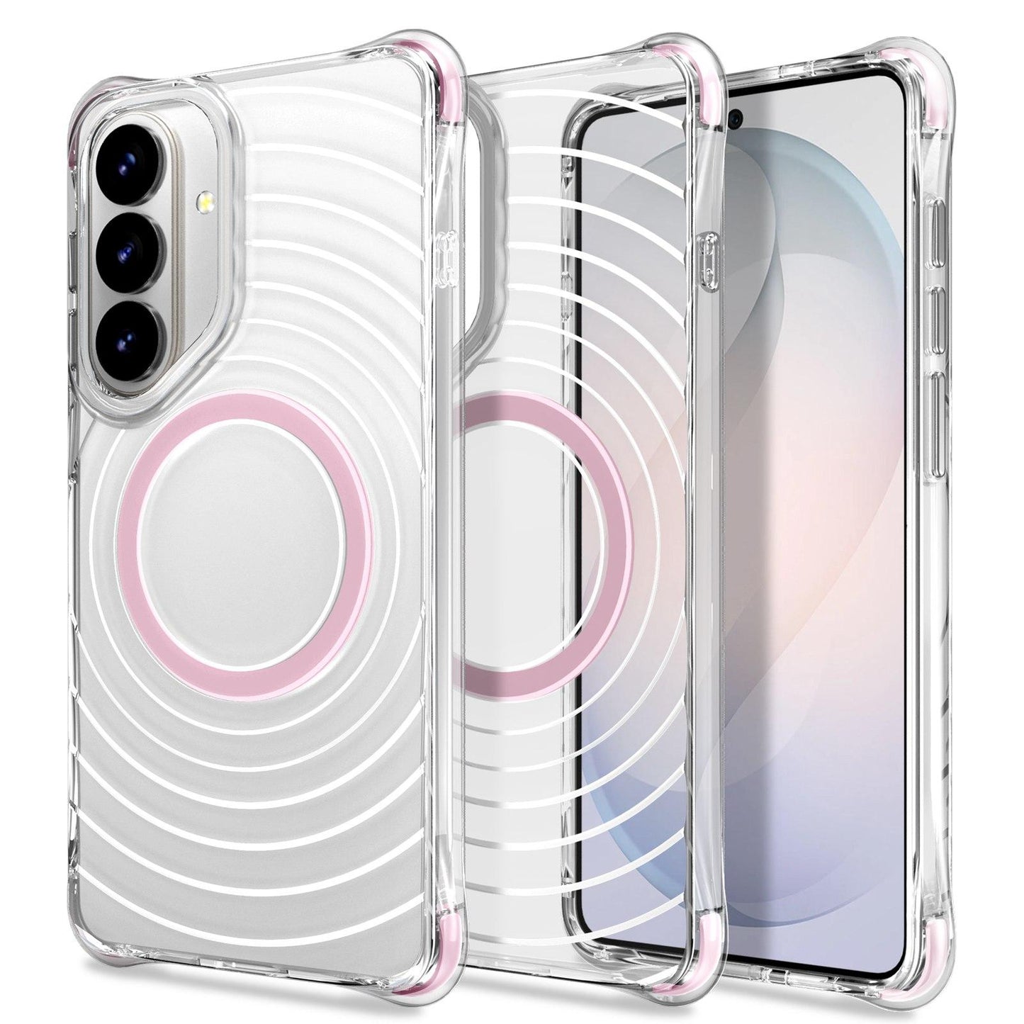 For Galaxy S26 5G Wave Pattern Air Cushion Corners Shockproof Magnetic Phone Case(Pink)