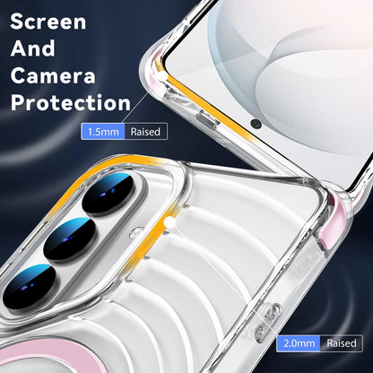 For Galaxy S26 5G Wave Pattern Air Cushion Corners Shockproof Magnetic Phone Case(Pink)