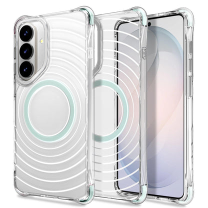 For Galaxy S26 5G Wave Pattern Air Cushion Corners Shockproof Magnetic Phone Case(Mint Green)