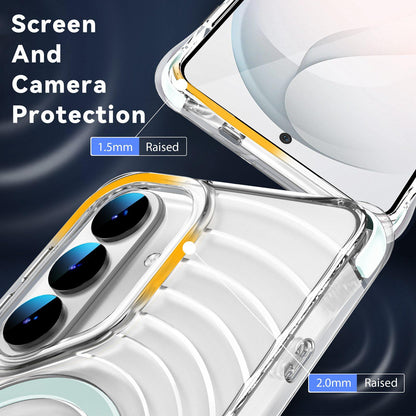 For Galaxy S26 5G Wave Pattern Air Cushion Corners Shockproof Magnetic Phone Case(Mint Green)