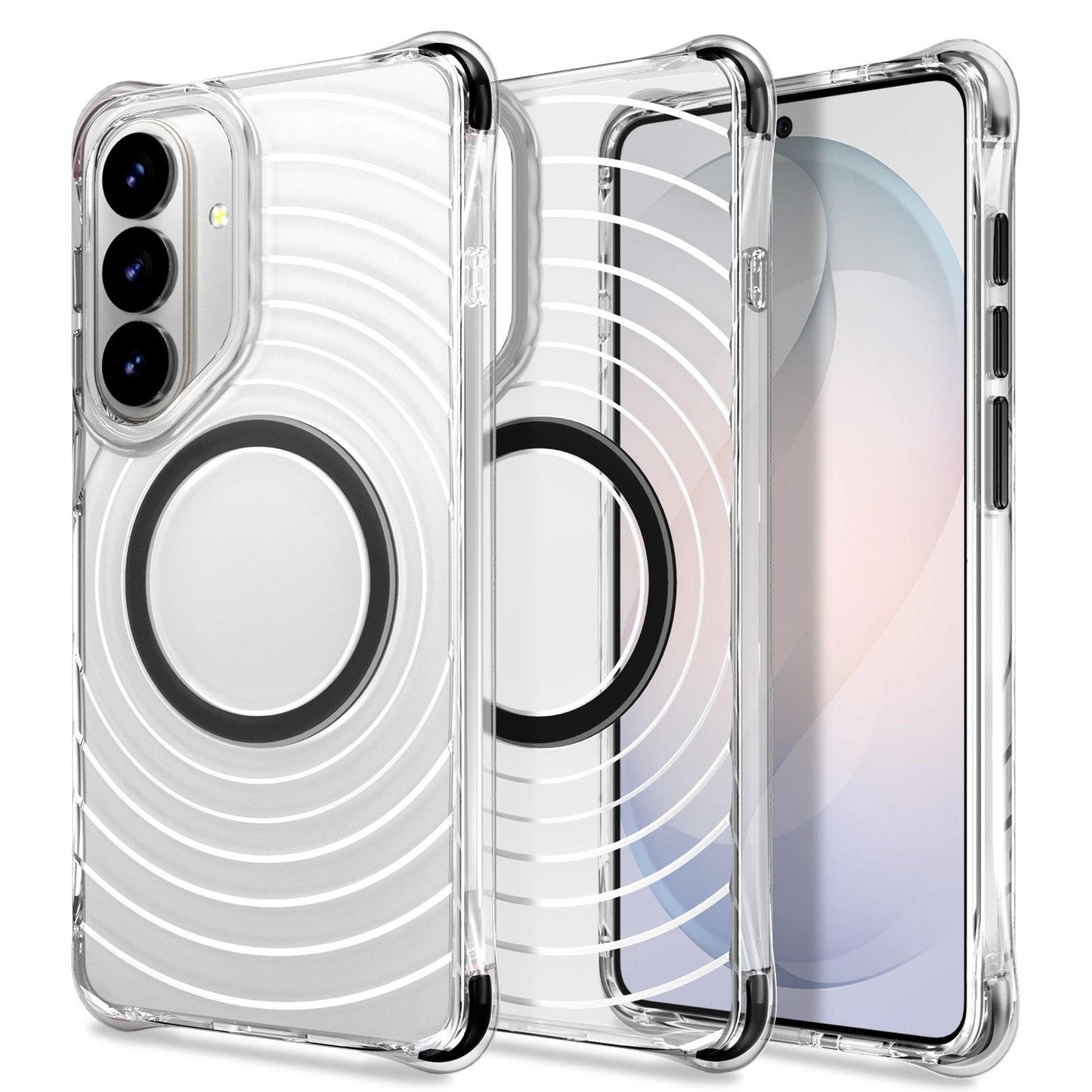 For Galaxy S26 5G Wave Pattern Air Cushion Corners Shockproof Magnetic Phone Case(Black)