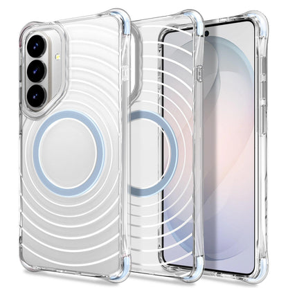 For Galaxy S26 5G Wave Pattern Air Cushion Corners Shockproof Magnetic Phone Case(Blue)