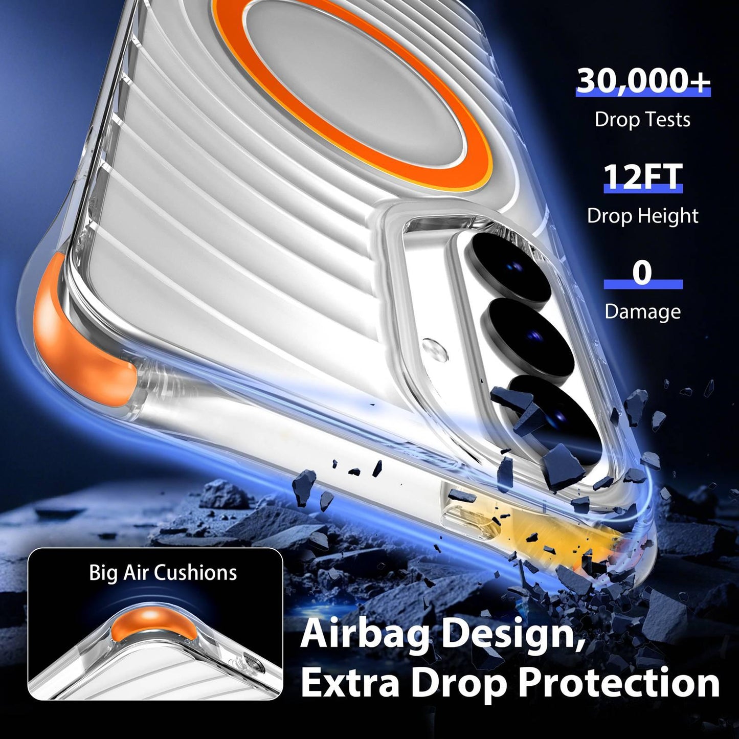 For Galaxy S26 5G Wave Pattern Air Cushion Corners Shockproof Magnetic Phone Case(Orange)