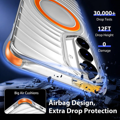 For Galaxy S26 5G Wave Pattern Air Cushion Corners Shockproof Magnetic Phone Case(Orange)