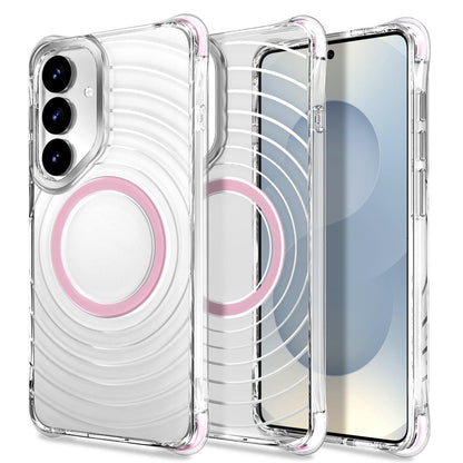 For Galaxy S24+ 5G / S25+ 5G Wave Pattern Air Cushion Corners Shockproof Magnetic Phone Case(Pink)