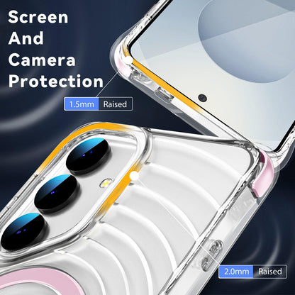 For Galaxy S24+ 5G / S25+ 5G Wave Pattern Air Cushion Corners Shockproof Magnetic Phone Case(Pink)
