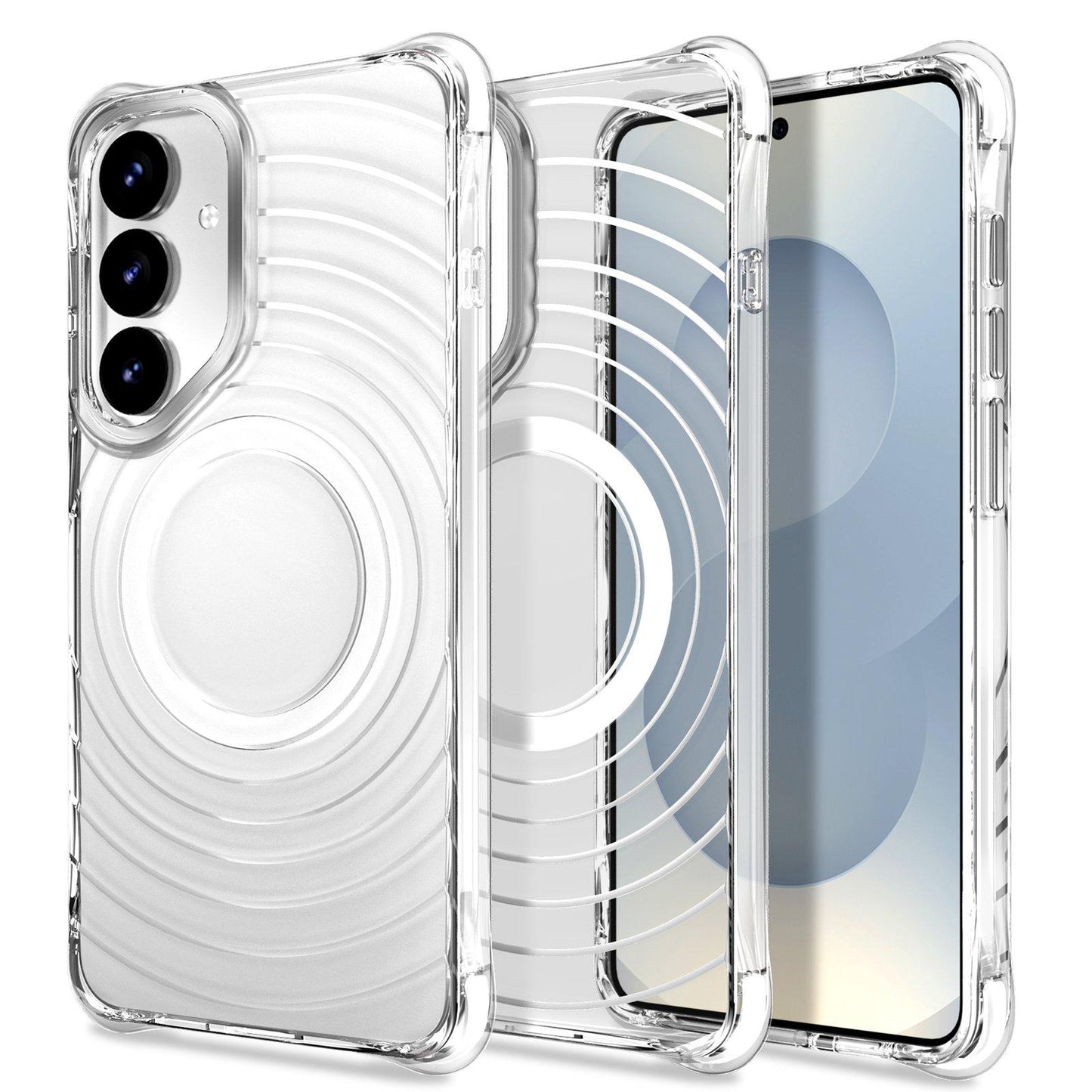 For Galaxy S24+ 5G / S25+ 5G Wave Pattern Air Cushion Corners Shockproof Magnetic Phone Case(White)