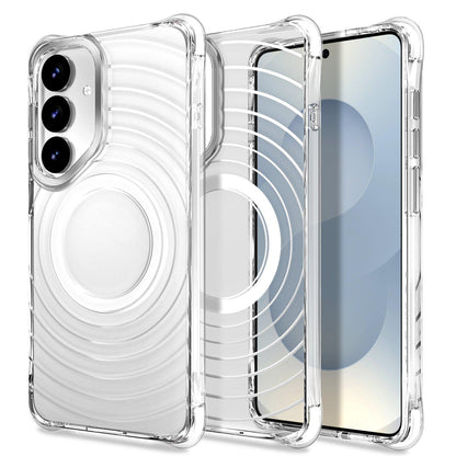 For Galaxy S24+ 5G / S25+ 5G Wave Pattern Air Cushion Corners Shockproof Magnetic Phone Case(White)