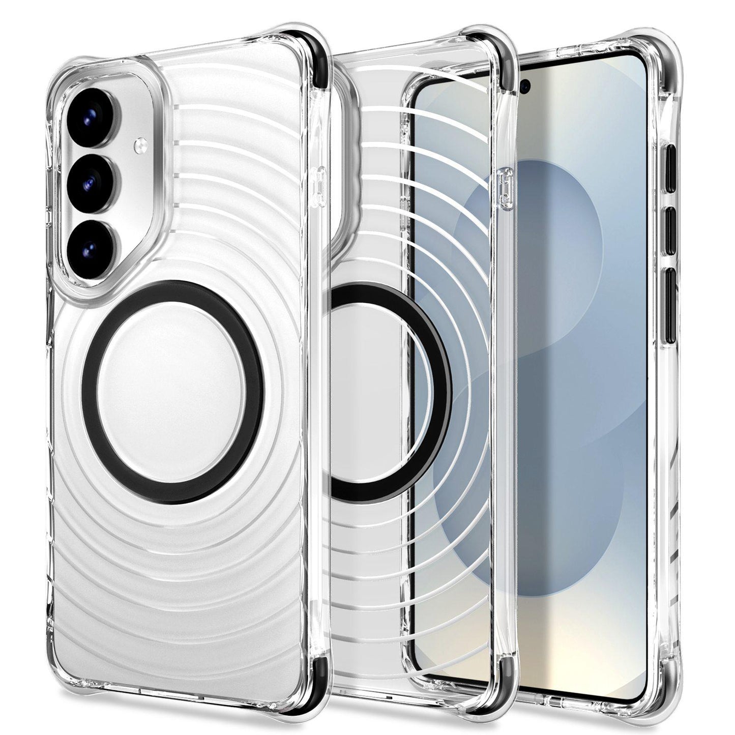 For Galaxy S24+ 5G / S25+ 5G Wave Pattern Air Cushion Corners Shockproof Magnetic Phone Case(Black)