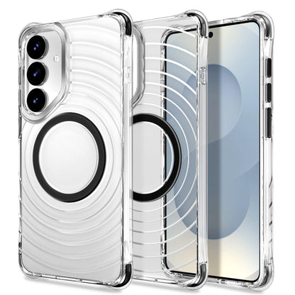For Galaxy S24+ 5G / S25+ 5G Wave Pattern Air Cushion Corners Shockproof Magnetic Phone Case(Black)