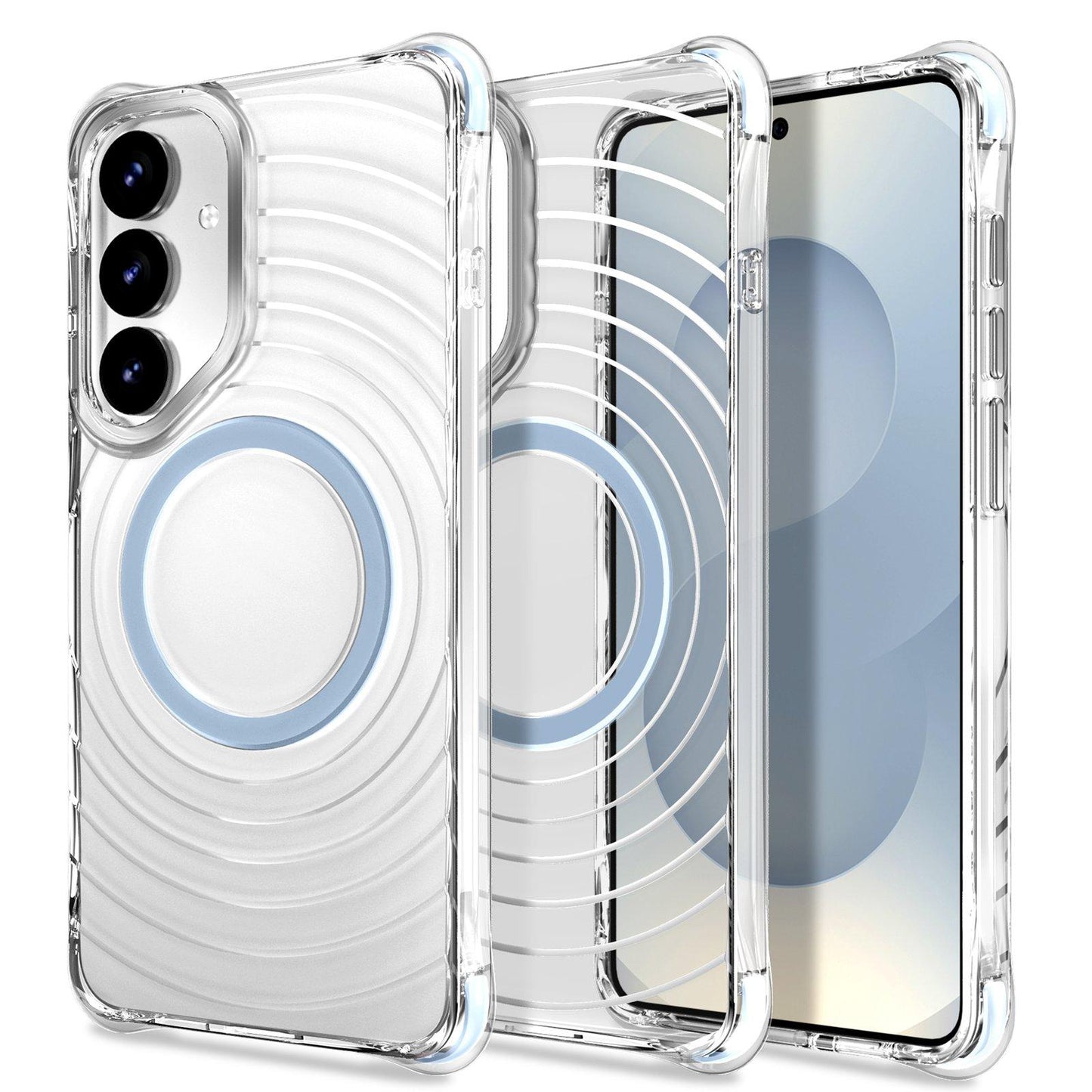 For Galaxy S24+ 5G / S25+ 5G Wave Pattern Air Cushion Corners Shockproof Magnetic Phone Case(Blue)