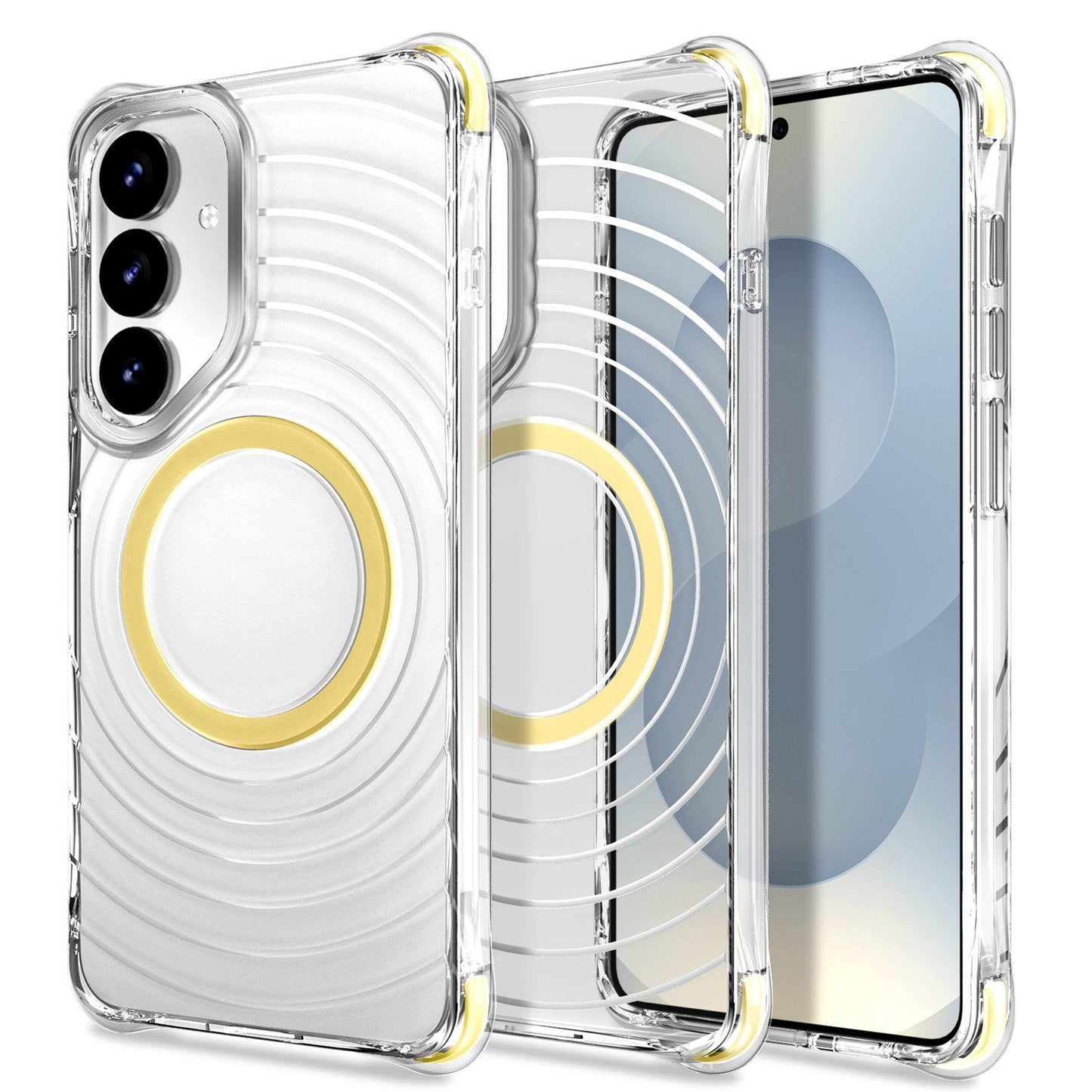 For Galaxy S24+ 5G / S25+ 5G Wave Pattern Air Cushion Corners Shockproof Magnetic Phone Case(Yellow)