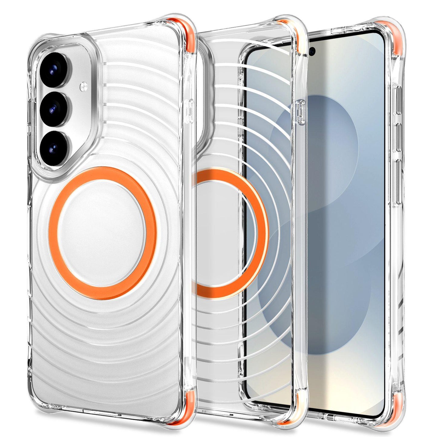 For Galaxy S24+ 5G / S25+ 5G Wave Pattern Air Cushion Corners Shockproof Magnetic Phone Case(Orange)