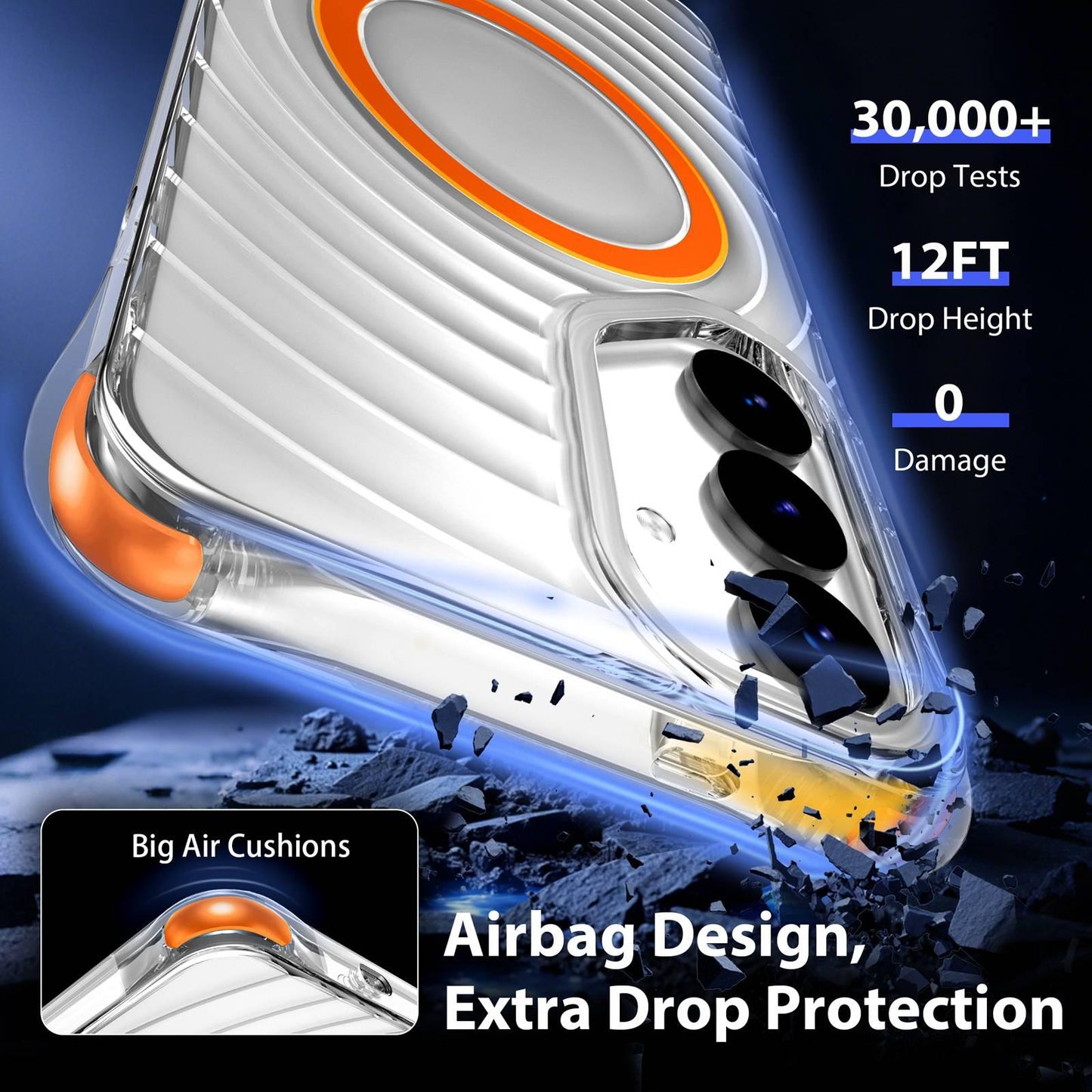 For Galaxy S24+ 5G / S25+ 5G Wave Pattern Air Cushion Corners Shockproof Magnetic Phone Case(Orange)