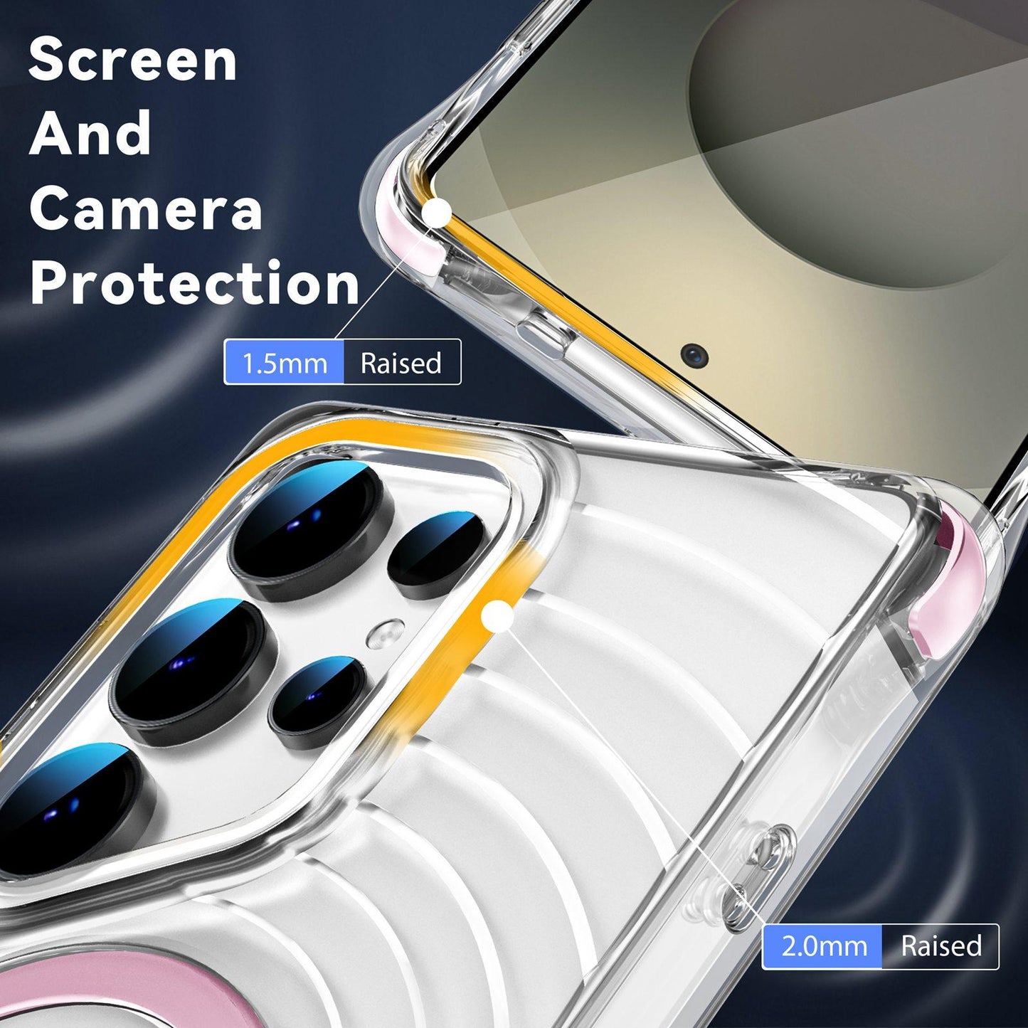For Galaxy S24 Ultra 5G Wave Pattern Air Cushion Corners Shockproof Magnetic Phone Case(Pink)