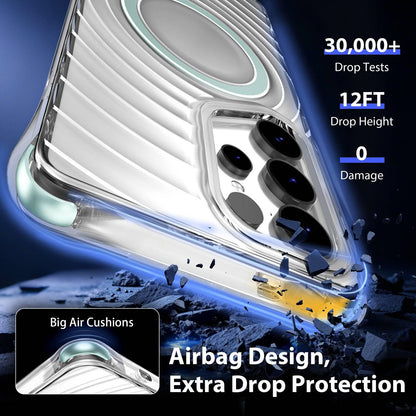 For Galaxy S24 Ultra 5G Wave Pattern Air Cushion Corners Shockproof Magnetic Phone Case(Mint Green)