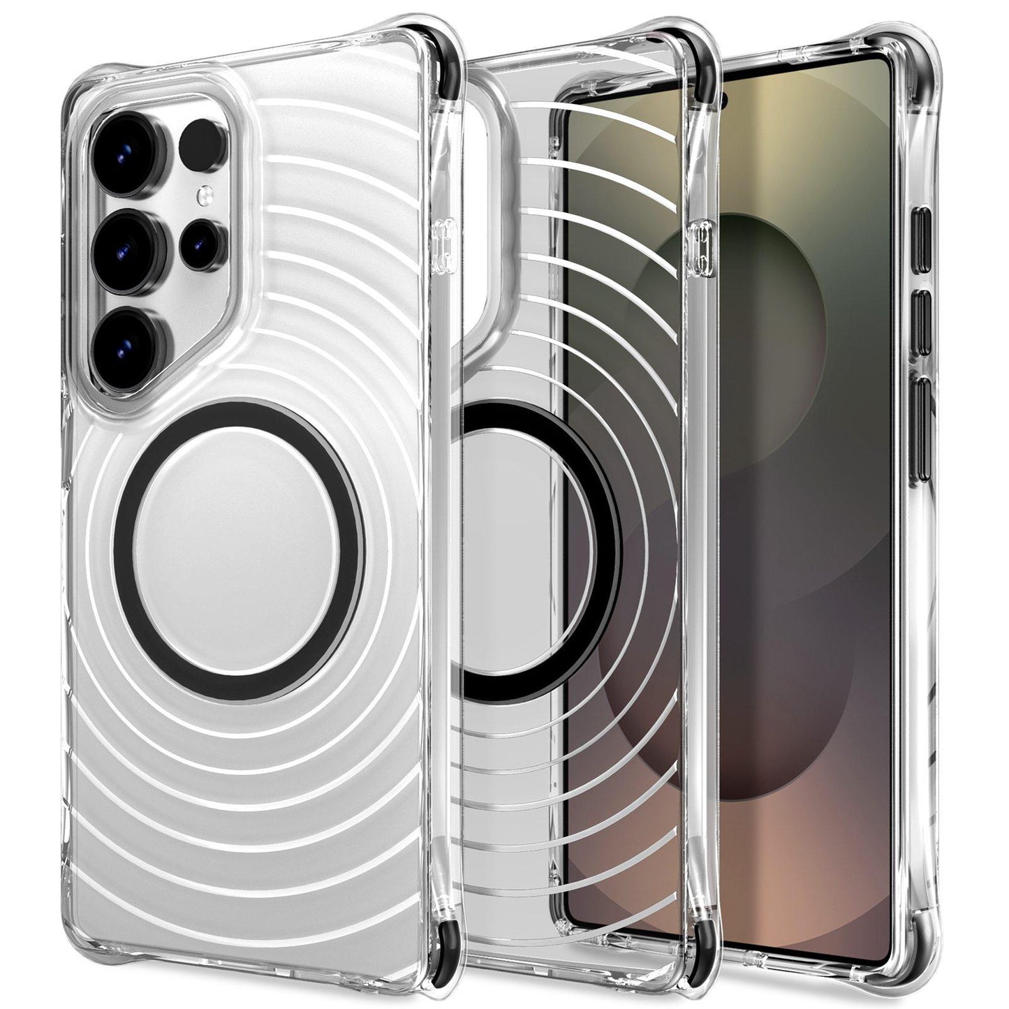 For Galaxy S24 Ultra 5G Wave Pattern Air Cushion Corners Shockproof Magnetic Phone Case(Black)