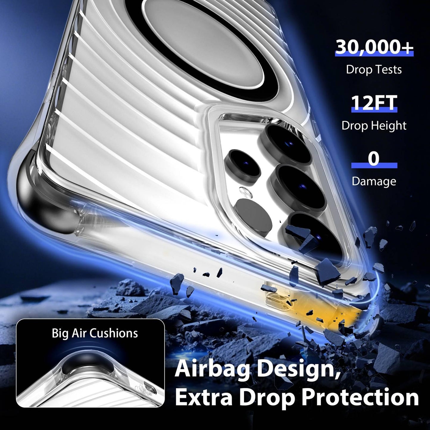 For Galaxy S24 Ultra 5G Wave Pattern Air Cushion Corners Shockproof Magnetic Phone Case(Black)
