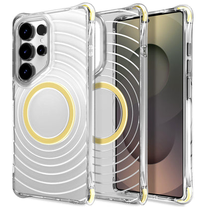 For Galaxy S24 Ultra 5G Wave Pattern Air Cushion Corners Shockproof Magnetic Phone Case(Yellow)