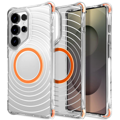For Galaxy S24 Ultra 5G Wave Pattern Air Cushion Corners Shockproof Magnetic Phone Case(Orange)
