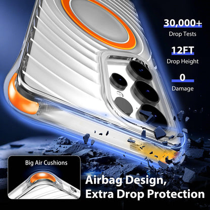 For Galaxy S24 Ultra 5G Wave Pattern Air Cushion Corners Shockproof Magnetic Phone Case(Orange)