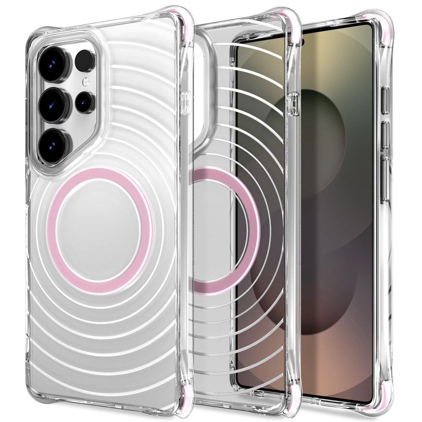 For Galaxy S25 Ultra 5G Wave Pattern Air Cushion Corners Shockproof Magnetic Phone Case(Pink)