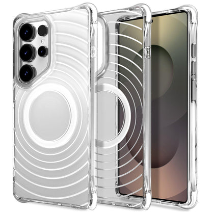 For Galaxy S25 Ultra 5G Wave Pattern Air Cushion Corners Shockproof Magnetic Phone Case(White)