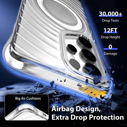 For Galaxy S25 Ultra 5G Wave Pattern Air Cushion Corners Shockproof Magnetic Phone Case(White)