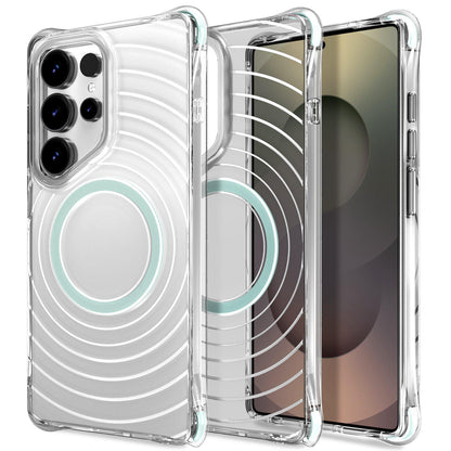 For Galaxy S25 Ultra 5G Wave Pattern Air Cushion Corners Shockproof Magnetic Phone Case(Mint Green)