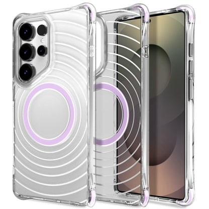 For Galaxy S25 Ultra 5G Wave Pattern Air Cushion Corners Shockproof Magnetic Phone Case(Purple)