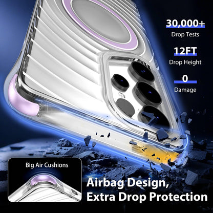 For Galaxy S25 Ultra 5G Wave Pattern Air Cushion Corners Shockproof Magnetic Phone Case(Purple)