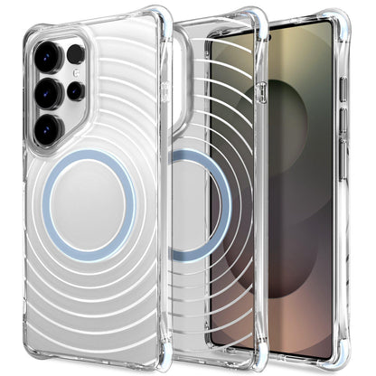 For Galaxy S25 Ultra 5G Wave Pattern Air Cushion Corners Shockproof Magnetic Phone Case(Blue)