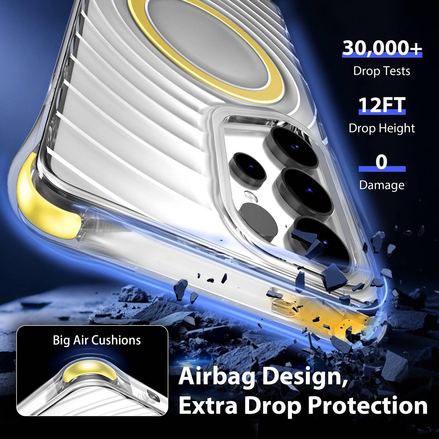 For Galaxy S25 Ultra 5G Wave Pattern Air Cushion Corners Shockproof Magnetic Phone Case(Yellow)