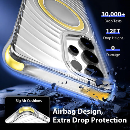 For Galaxy S25 Ultra 5G Wave Pattern Air Cushion Corners Shockproof Magnetic Phone Case(Yellow)